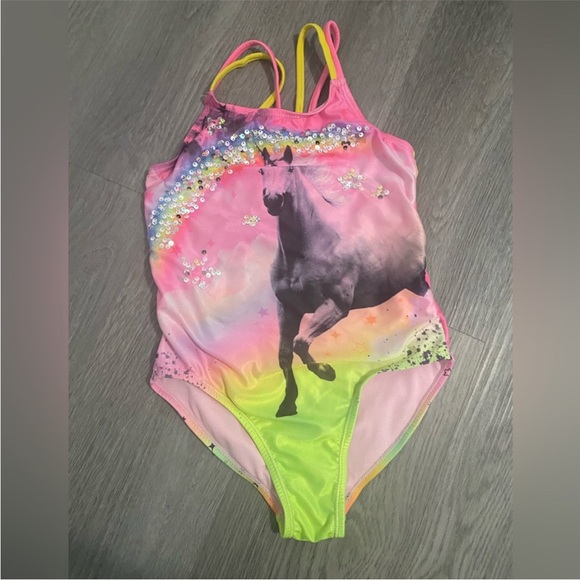 Wonder Nation Girl Pink Horse Swimsuit Size 7 / 8 - Picture 1 of 4